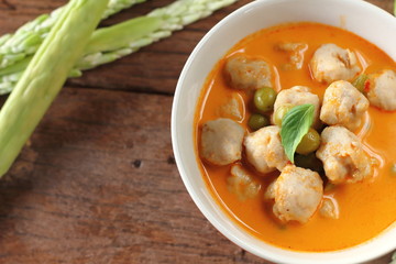 Wall Mural - red curry with fish ball thai food