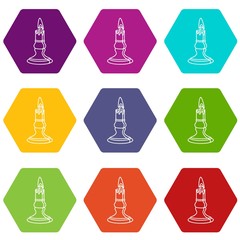 Poster - Burnt candle icons 9 set coloful isolated on white for web