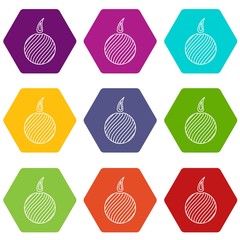 Poster - Ball candle icons 9 set coloful isolated on white for web
