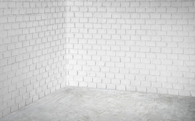 Aufkleber - Empty corner white modern brick wall and grey concrete floor perspective room,Modern style room,Mock up for display of product,business presentation