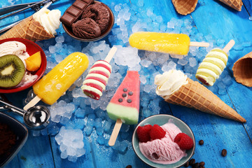 Poster - Vanilla frozen yogurt or soft ice cream in waffle cone.