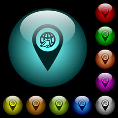 Sticker - International route GPS map location icons in color illuminated glass buttons