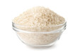 Glass bowl of uncooked dry rice