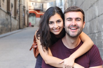 Gorgeous couple smiling close up 