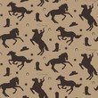 Wild west vector seamless pattern. Cowboy male background with horses, horseshoe, sheriff badge, boot, hat.