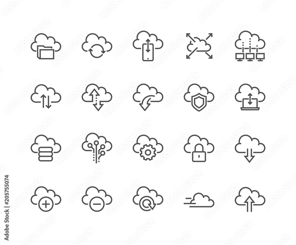 Line Computer Cloud Icons Stock Vector | Adobe Stock