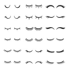 Pretty beauty closed eyes girl with shiny beautiful black eyelashes. Fabulous eyelash vector set