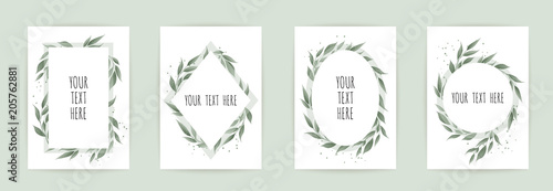 set botanic card with wild flowers, leaves. Floral poster, invite.