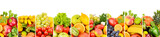 Fototapeta Kuchnia - fruits and vegetables isolated on white background. Panoramic collage. Wide photo with free space for text.