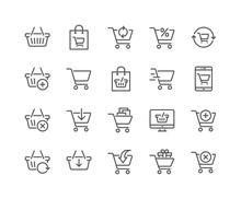 Simple Set Of Shopping Cart Related Vector Line Icons. Contains Such Icons As Express Checkout, Mobile Shop, Add, Refresh And More. Editable Stroke. 48x48 Pixel Perfect.