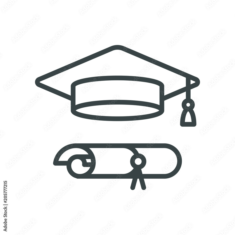 Graduation cap icon. Line art Stock Vector | Adobe Stock