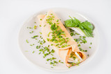 Fototapeta Tulipany - Pancake with brie cheese and chives