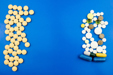 Wall Mural - Pills vitamins and tablets. Medical and Healthcare concept.  Empty space for text