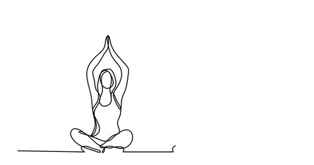 Wall Mural - self drawing animation of man woman doing yoga - continuous line drawing