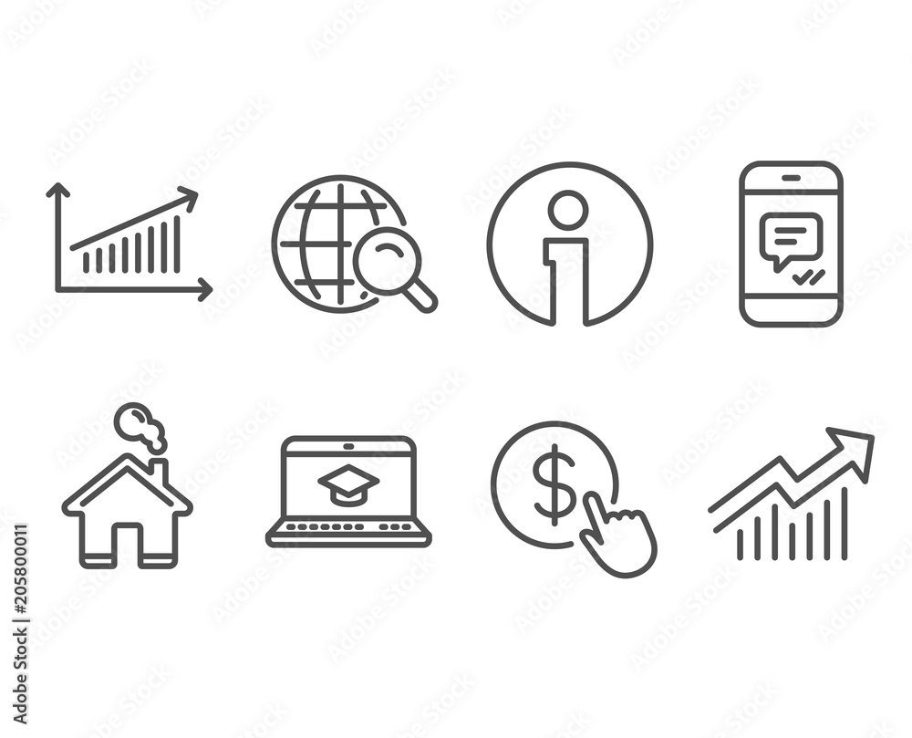 Set of Chart, Buy currency and Message icons. Website education ...