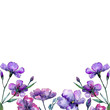 Violet flax. Floral botanical flower. Frame border ornament square. Aquarelle wildflower for background, texture, wrapper pattern, frame or border.