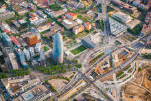Barcelona Aerial  High Angle View With Skyscrapers, Spain