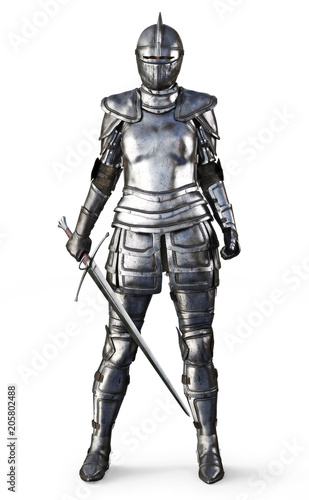 Cuadros en Lienzo Female knight on an isolated white background. 3d rendering