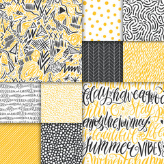 Wall Mural - abstract hand drawn geometric simple minimalistic seamless patterns set. hand lettering, polka dot, 