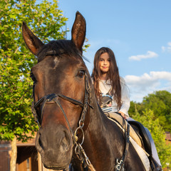 Wall Mural - beautiful girl is riding a horse