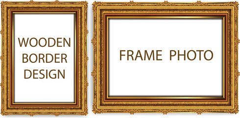 Poster - Decorative vintage frames and borders set,Gold photo frame with corner Thailand line floral for picture