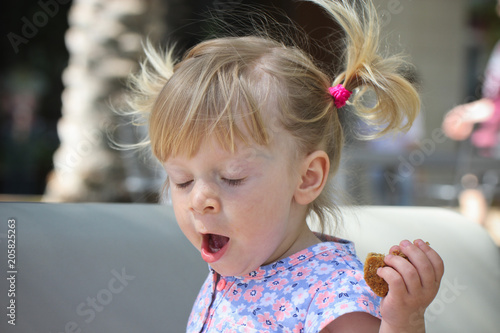 Very Cute Toddler 2 Years Old Girl In Flower Dress Blonde Hair
