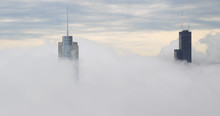 Chicago Downtown Buildings Skyline Thick Fog Cloud