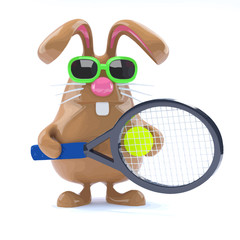 Wall Mural - 3d Easter bunny tennis star