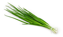 Bunch Of The Peeled Green Onion On A White Background