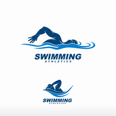 Wall Mural - swimming logo designs vector, creative swimmer logo vector