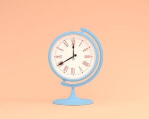 Creative idea layout globe sphere orb clock on pastel orange background. minimal business concept. Time of people, time value of work concepts is a valuable commodity and it's a measure of success.