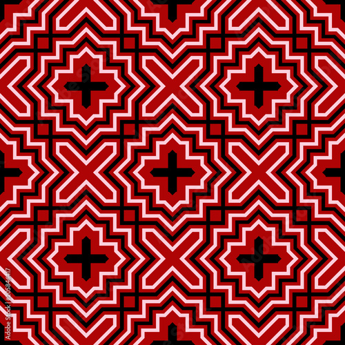 czarno-bialy-geometryczny-wzor-na-czerwonym-tle