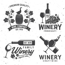 Set Of Winery Company Badge, Sign Or Label. Vector Illustration.