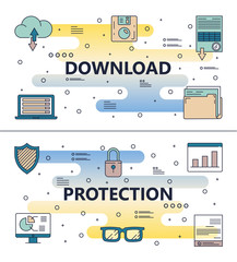 Wall Mural - vector line art download protection poster banner