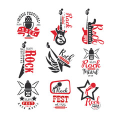 Canvas Print - Rock club vintage style logo set, label for rock music fest vector Illustrations on a white background