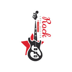 Poster - Rock logo design, emblem for Rock band or festival with electric guitar vector Illustration on a white background