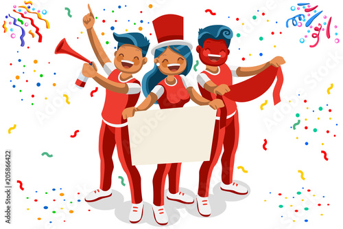 Cheering crowd of football fans isolated. Soccer fans at stadium, crowd