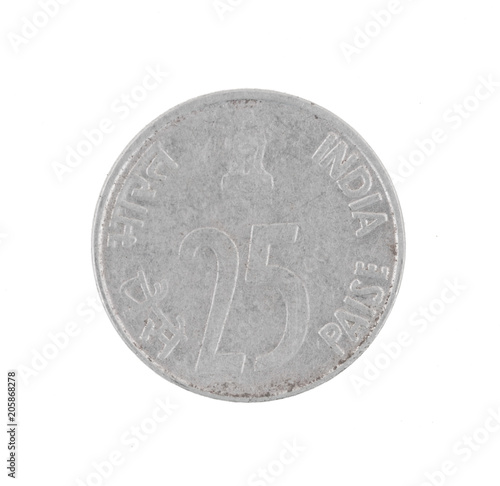 Poster Indian Currency or Indian old Coin 25 Paise 1994 isolated on White Background