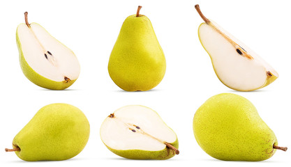 Wall Mural - Set fresh pears whole, cut in half, quarter