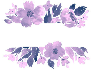 Wall Mural - Watercolor loose flowers arrangement. Floral greeting card, invitation template in pink and purple