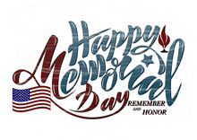 Vector Illustration Happy Memorial Day, Honor And Remember. Handwritten Text With Objects Flag USA, Star And Eternal Flame. For The Greeting Card Of The Banner Of The Poster Of The Stamp For Printing 