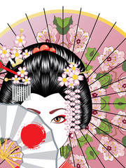 Wall Mural - Geisha with Fan