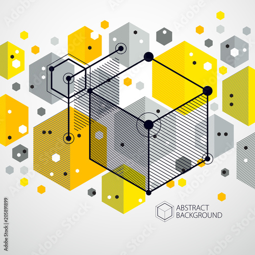 Vector Of Abstract Geometric 3d Cube Pattern And Yellow Background Layout Of Cubes Hexagons Squares Rectangles And Different Abstract Elements Stock Vector Adobe Stock