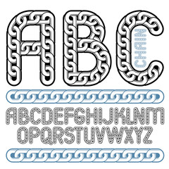 Vector type font, script from a to z. Capital decorative letters, abc created using connected chain link.