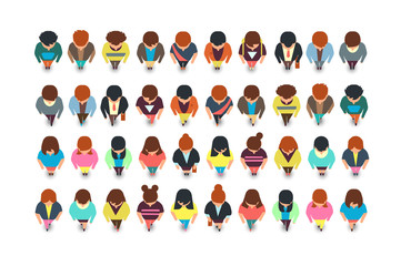 Sticker - Top view standing people, cartoon man and woman vector collection isolated