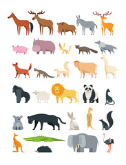 Sticker - Cute cartoon animals. Forest, savannah and farm animal vector collection isolated on white