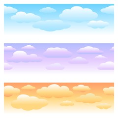 Wall Mural - clouds horizontal seamless patterns. morning, evening and daytime backgrounds with cumulus clouds ve
