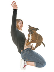 Sticker - staffordshire bull terrier and woman