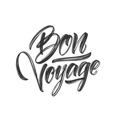 Wall Mural - handwritten brush type lettering of bon voyage on white background