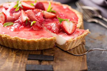 Wall Mural - Yogurt tart with rhubarb strawberry compote